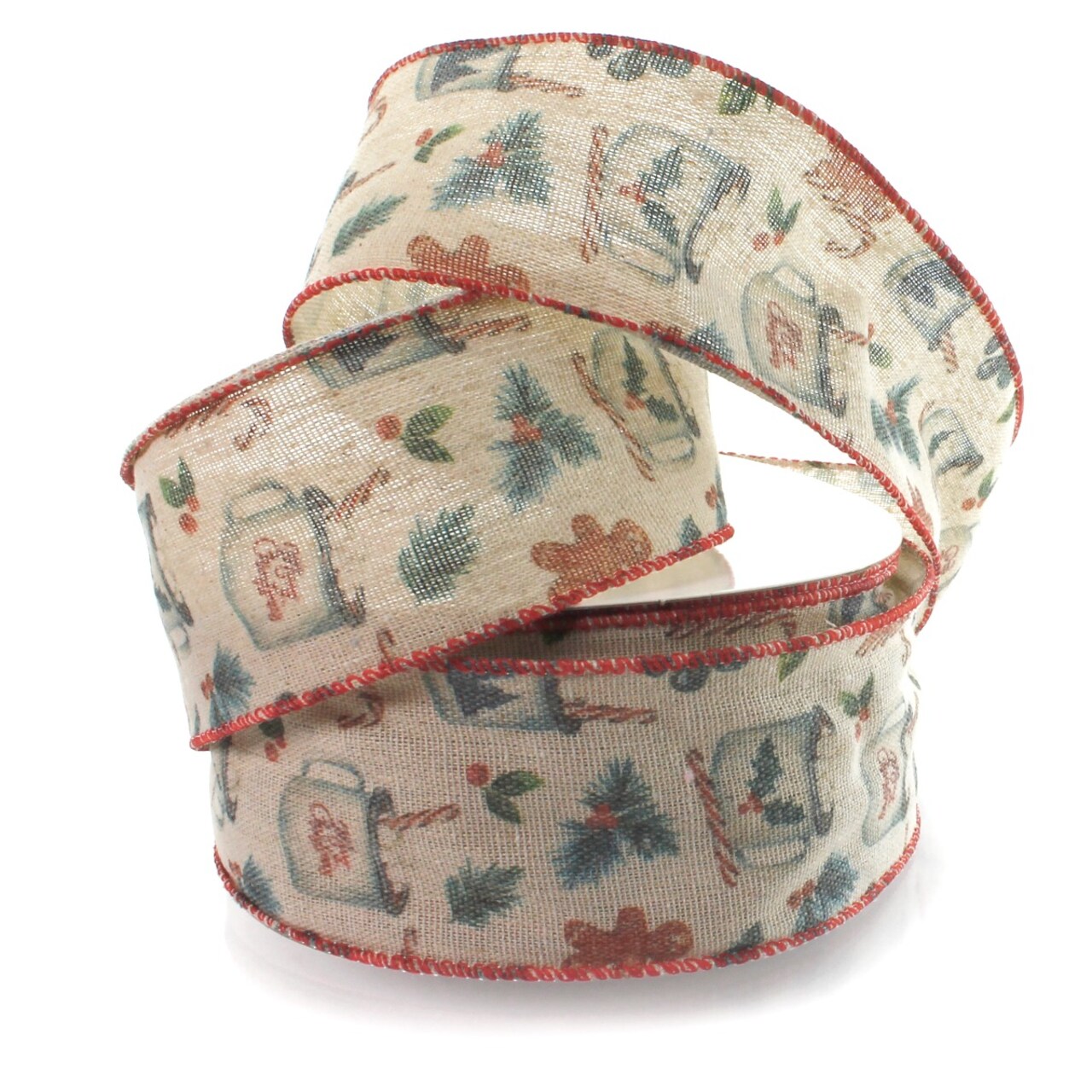 2 1/2" Wired Ribbon Christmas Cocoa and Gingerbread Burlap 25 Yards